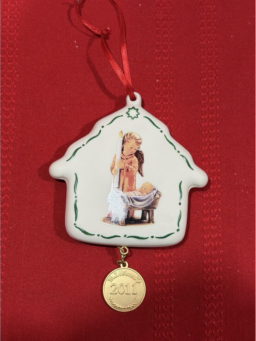 M.J Hummel "Watchful Angel" Annual Ornament  2011 Porcelain Christmas Ornament
